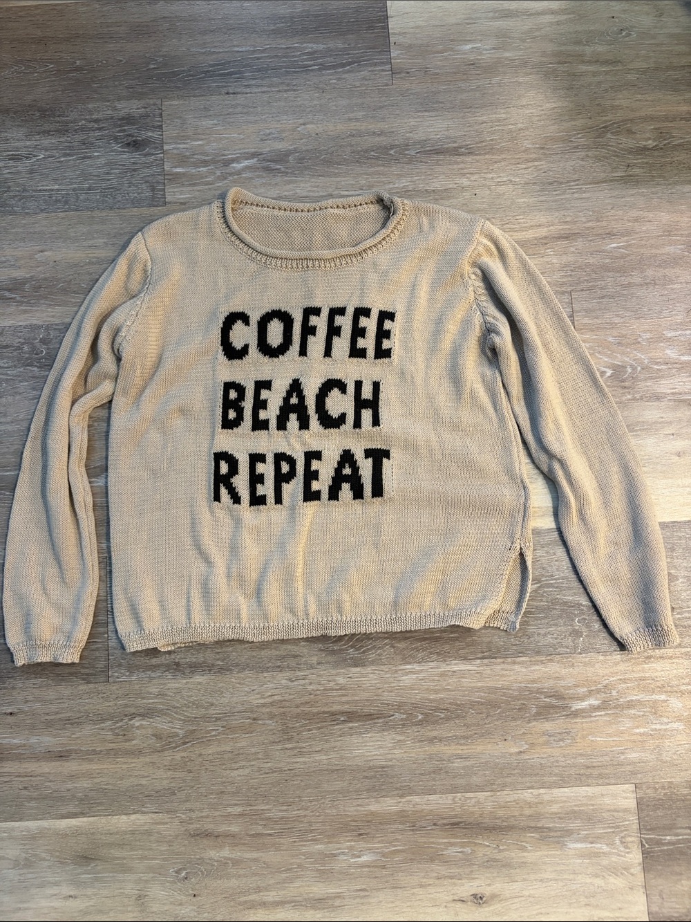 Beige "Coffee Beach Repeat" Women's Knit Sweater